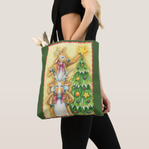 Tote Bag Jolis rennes de Noël avec une étoile d'arbre de No