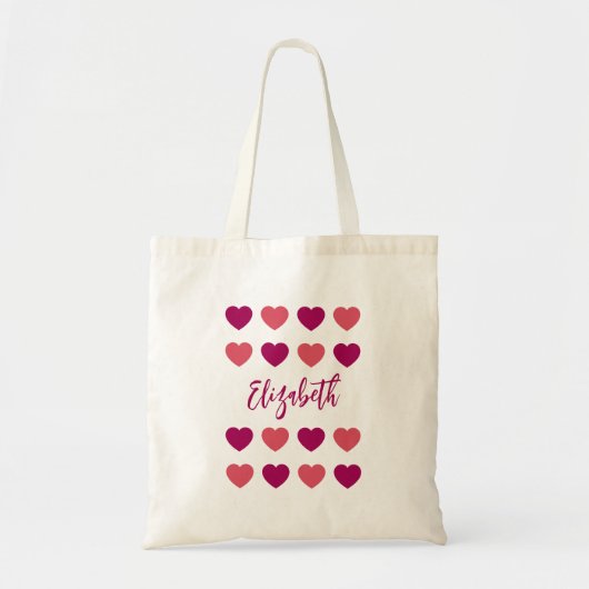 Tote Bag Jolis Tons de Coeurs Roses Écriture Cursive Nom (Devant)