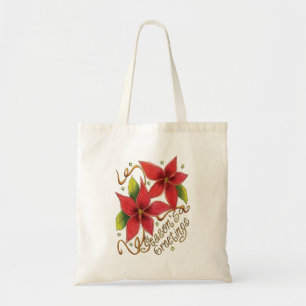 Tote Bag Jolis vœux de Noël avec poinsettias