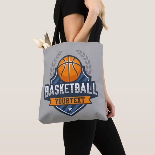 Tote Bag Joueur de basket AJOUTER LE NOM Varsity School Tea (De près)