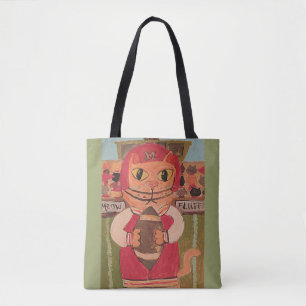 Tote Bag Joueur de football Chat Folk Art amusant peinture