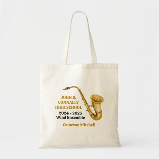 Tote Bag Joueur de saxophone en or Bande personnalisée (Devant)