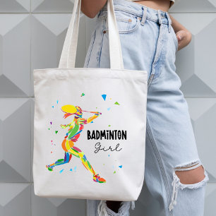 Tote Bag Joueuse de Badminton Abstrait Vibrant Joueuse