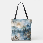 Tote Bag Jour de la pluie Aquarelle Mountain Lake Boho rust (Dos)