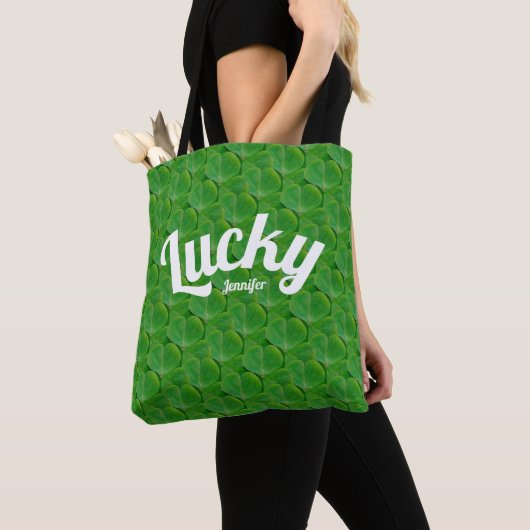 Tote Bag Jour de la Saint Patrick Vert irlandais Lucky Clov (De près)