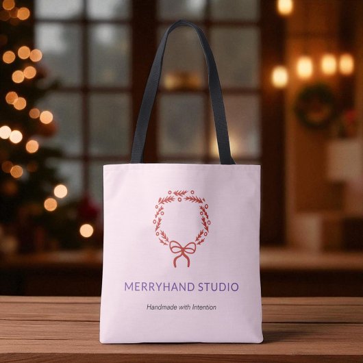 Tote Bag Jour de Noël blanc rose main tiré