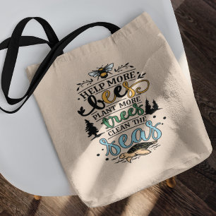 Tote Bag Jour des terres citation aider les abeilles plante