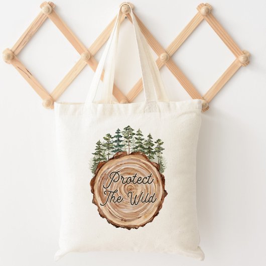 Tote Bag Jour des terres Devis Bois Disque Pins Arbres Envi