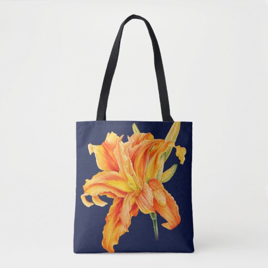 Tote Bag Jour Lily fine art orange et fleurs vertes (Devant)