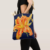 Tote Bag Jour Lily fine art orange et fleurs vertes (De près)