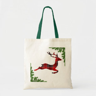 Tote Bag Jours fériés de Noël de rennes rouges plaid coloré
