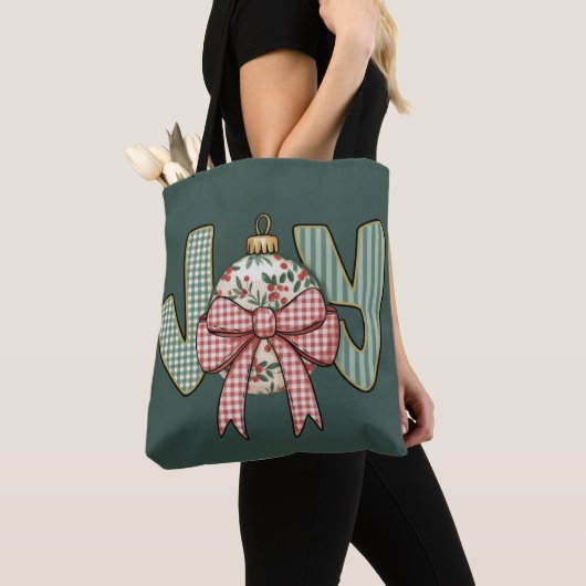 Tote Bag Joy Bow et l'ornement Préppy Noël (De près)