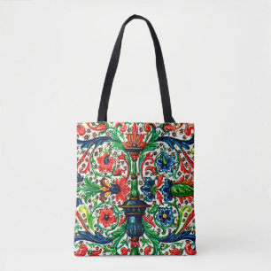 Tote Bag Joyaux Tons Médiéval Fleurs Manuscrits Scrolls