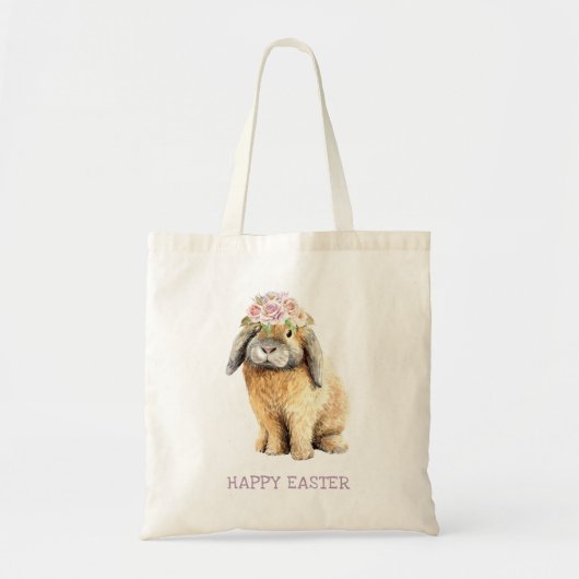 Tote Bag Joyeuse Aquarelle de Pâques Lapin Floral Lapin (Devant)