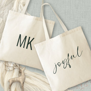 Tote Bag Joyeuse Calligraphie verte Initiales Monogrammes