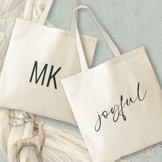 Tote Bag Joyeuse Calligraphie verte Initiales Monogrammes