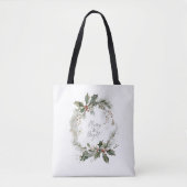 Tote Bag Joyeuse et brillante aquarelle couronne de Noël (Devant)