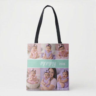 Tote Bag Joyeuse fête des Mères personnalisée 6 Photo, Nom 