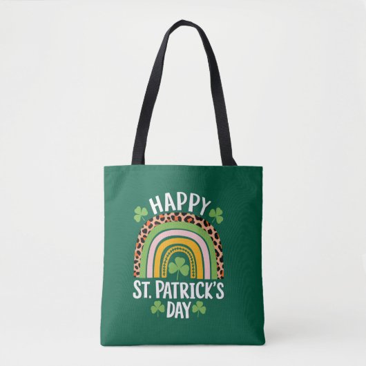 Tote Bag Joyeuse Fête Saint Patrick Arc-en-ciel Trèfle (Devant)