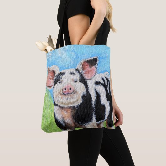 Tote Bag Joyeuse peinture de petit cochon (De près)
