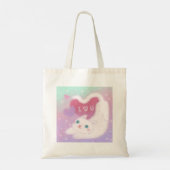 Tote Bag Joyeuse Saint-Valentin avec chat blanc duveteux (Dos)