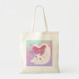 Tote Bag Joyeuse Saint-Valentin avec chat blanc duveteux