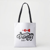 Tote Bag Joyeuse Saint-Valentin calligraphie Cœurs Rouges F (Devant)