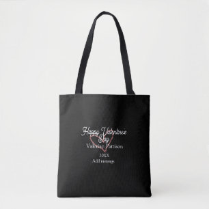 Tote Bag Joyeuse Saint-Valentin cœur rouge pailleté nom noi