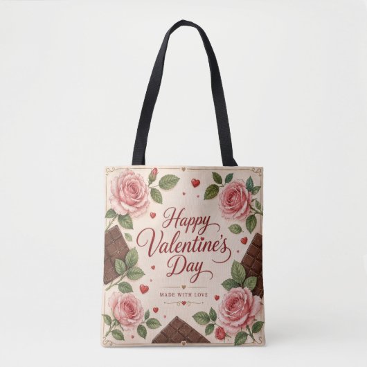 Tote Bag Joyeuse Saint Valentin Roses Roses Chocolats (Devant)