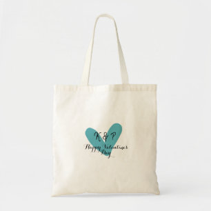 Tote Bag Joyeuse Saint-Valentin turquoise cœur nom lettre