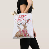 Tote Bag Joyeuse typographie de Noël & cerf de Noël (De près)