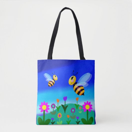 Tote Bag Joyeuses abeilles dans un champ de fleurs (Devant)
