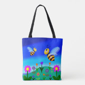 Tote Bag Joyeuses abeilles dans un champ de fleurs (Dos)