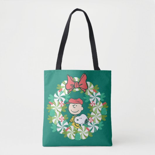 Tote Bag Joyeuses fêtes | Wreath de bonbon de menthe poivré (Devant)