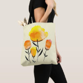Tote Bag Joyeuses fleurs orange et jaune (De près)
