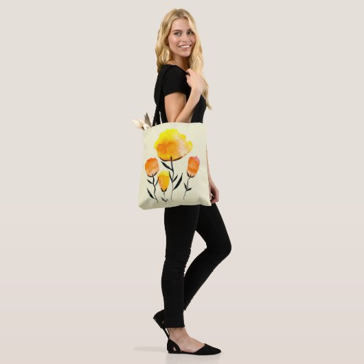 Tote Bag Joyeuses fleurs orange et jaune (Sur le modèle)