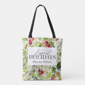 Tote Bag Joyeuses vacances aquarelle feuillage de noël (Dos)