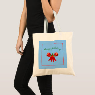 Tote Bag Joyeuses Vacances Bow Rouge Holly Contemporain mod