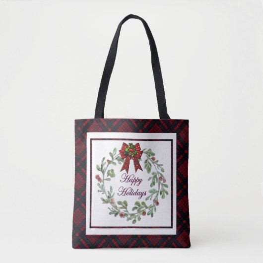 Tote Bag Joyeuses Vacances Rouge Plaid (Devant)