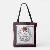 Tote Bag Joyeuses Vacances Rouge Plaid (Dos)