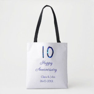 Tote Bag Joyeux 10e anniversaire parties scintillant bleue