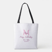 Tote Bag Joyeux 21e Anniversaire rose ajouter nom monogramm (Dos)