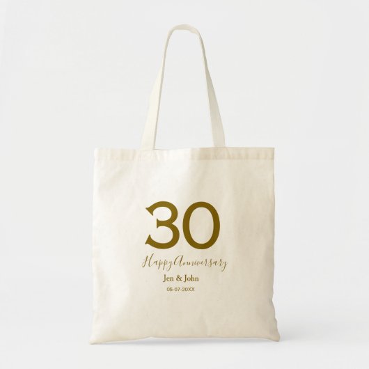 Tote Bag Joyeux 30e anniversaire nom date golden bold lette (Devant)