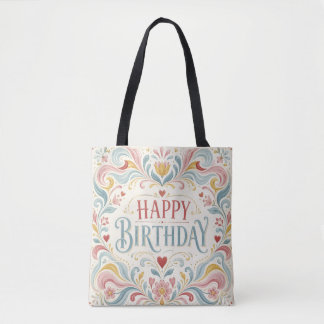 Tote Bag Joyeux Anniversaire Art Populaire Scandinave Tourb