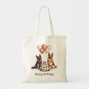 Tote Bag Joyeux Anniversaire Chiens berger allemands Gâteau