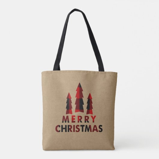 Tote Bag Joyeux Arbres de Noël Rustiques Buffalo Rouge Plai (Dos)