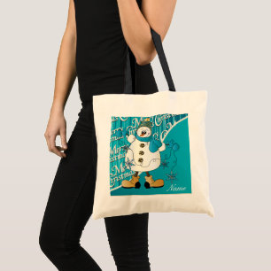 Tote Bag Joyeux bonhomme de neige bleu Noël