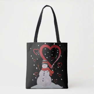 Tote Bag Joyeux bonhomme de neige dans la neige avec les co