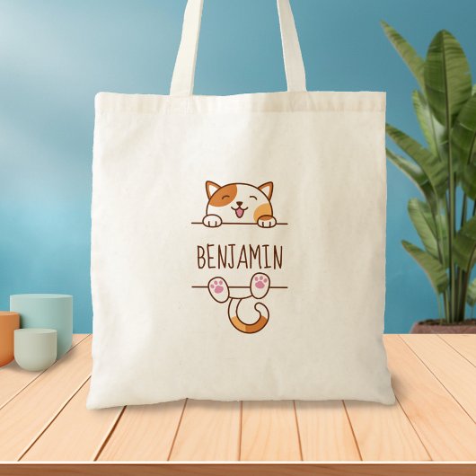 Tote Bag Joyeux Calico Cat Pékin derrière Nom personnalisé