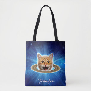 Tote Bag Joyeux chat dans l'espace.